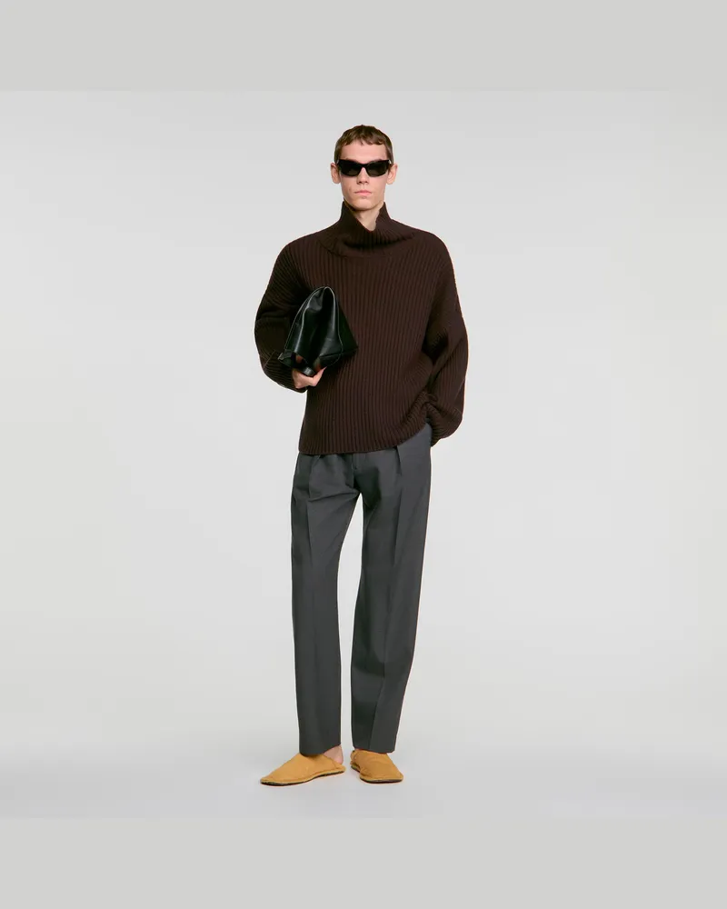 Sandro Gerippter Woll-Kaschmir-Pullover Schokolade