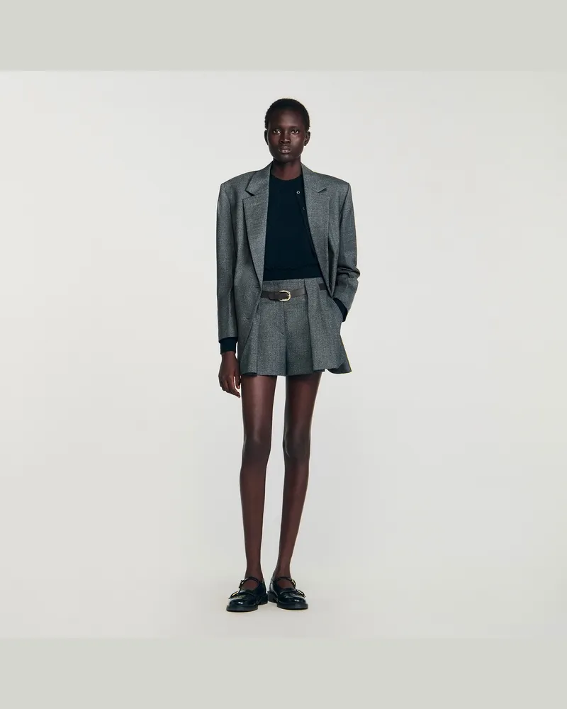 Sandro Plissierte Shorts mit Gürtel Hell-grau