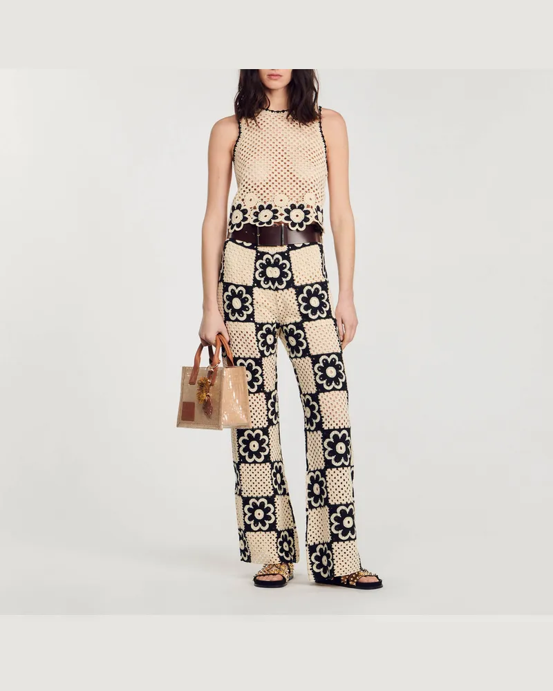 Sandro Stricktop mit Häkelmuster Beige