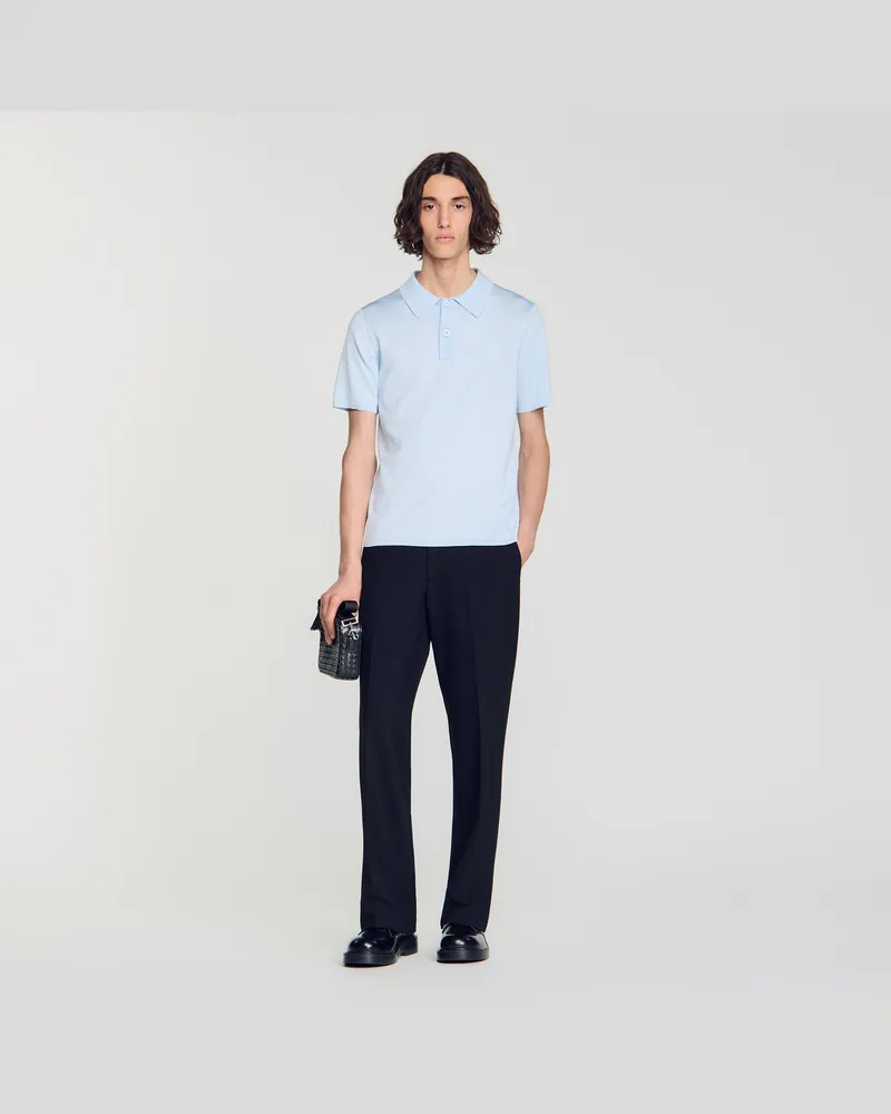 Sandro Strick-Poloshirt mit kurzen Ärmeln Himmel