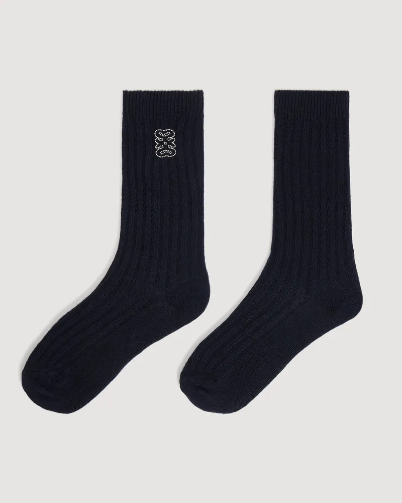 Sandro Gerippte Socken mit Logo Marine