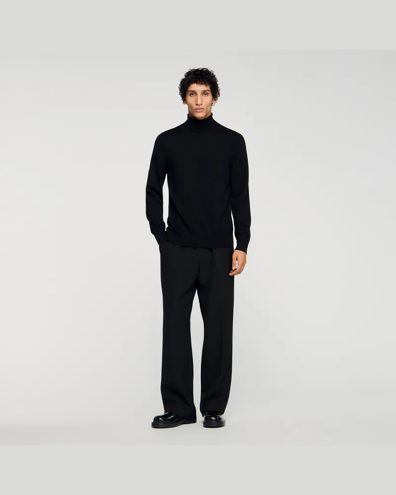 Sandro Rollkragenpullover aus Wolle Schwarz