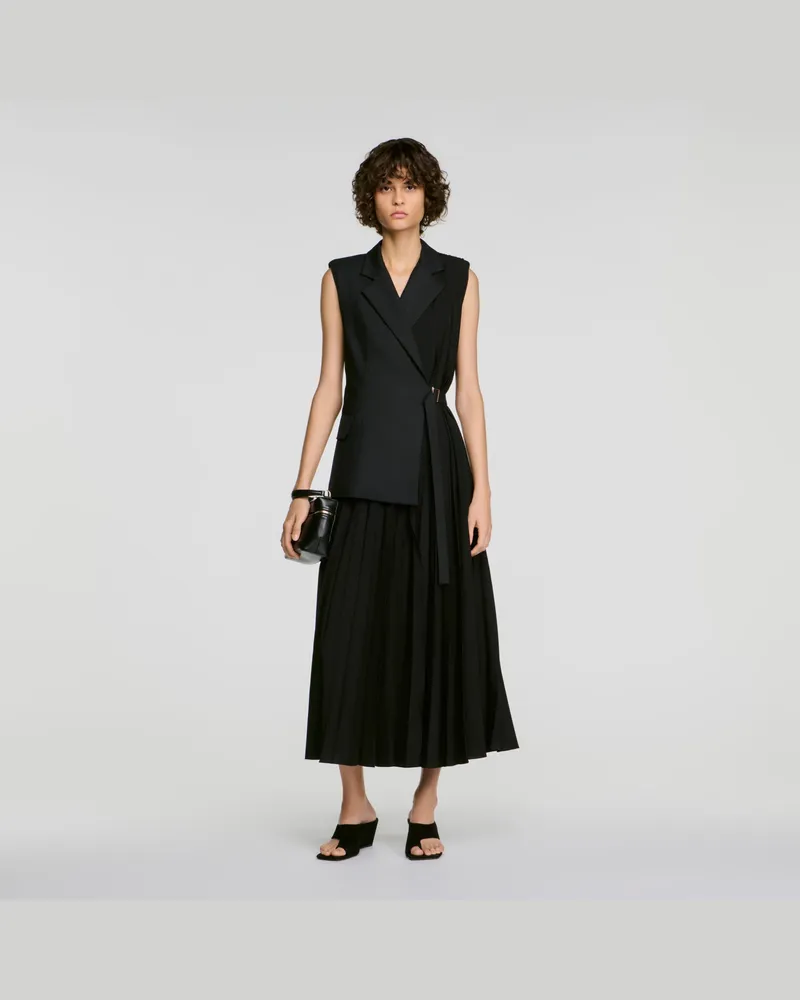 Sandro Langes Wickelkleid im 2-in-1-Look Schwarz