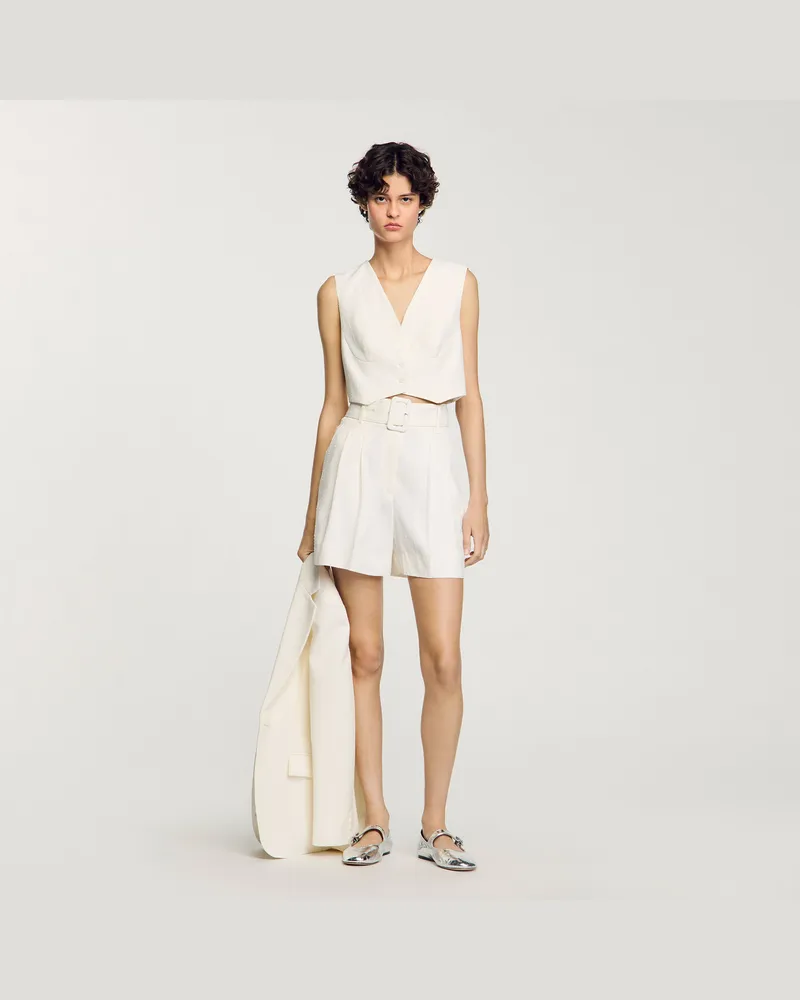 Sandro Pailletten-Shorts mit hohem Bund Ecru
