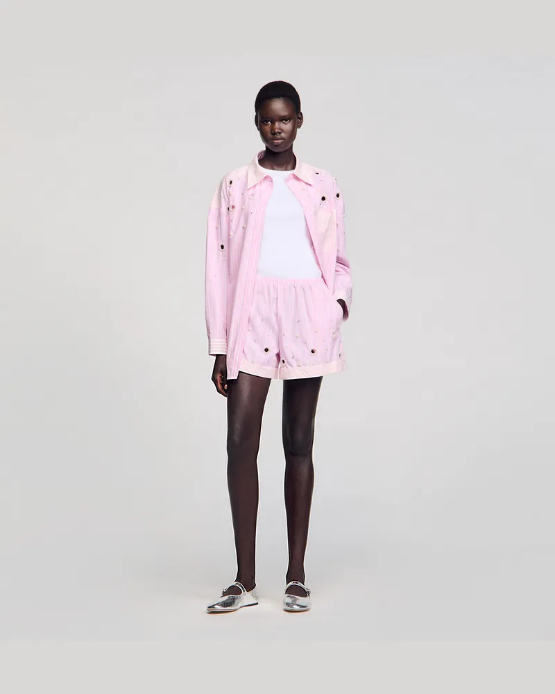 Sandro Gestreiftes Hemd mit Strassbesatz Rosa