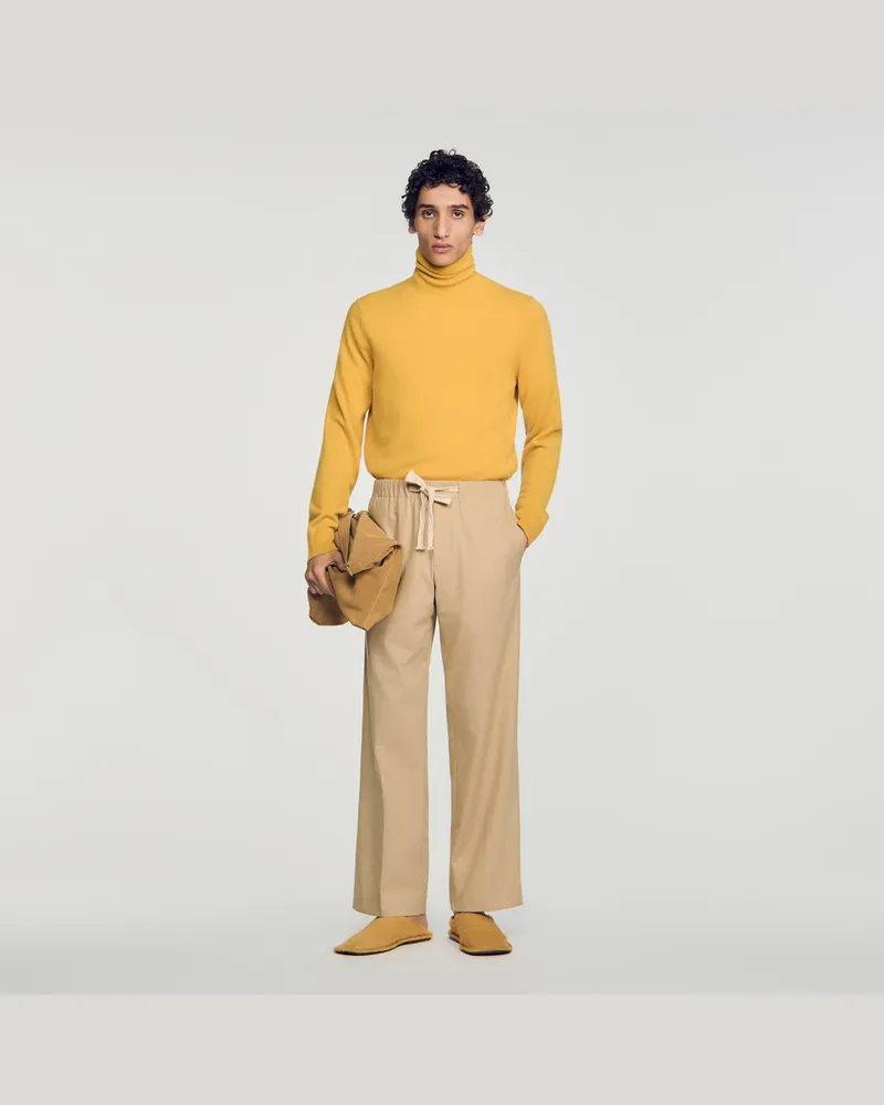 Sandro Weite Hose aus Baumwolle Cappucino