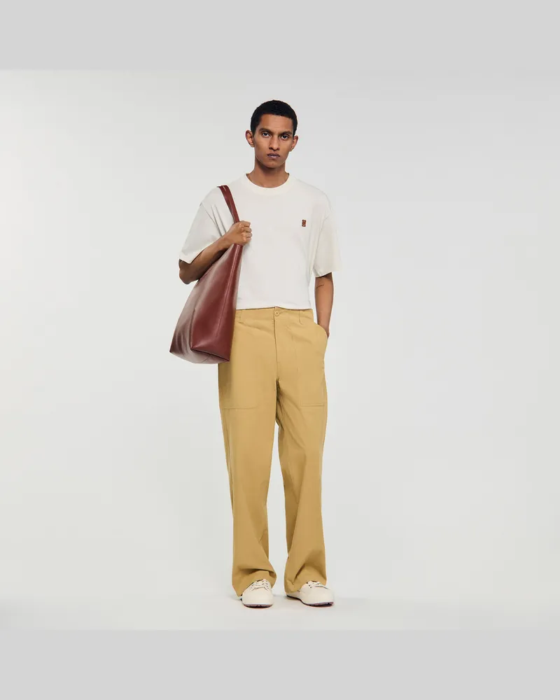 Sandro Weite Hose aus Baumwolle Ocher