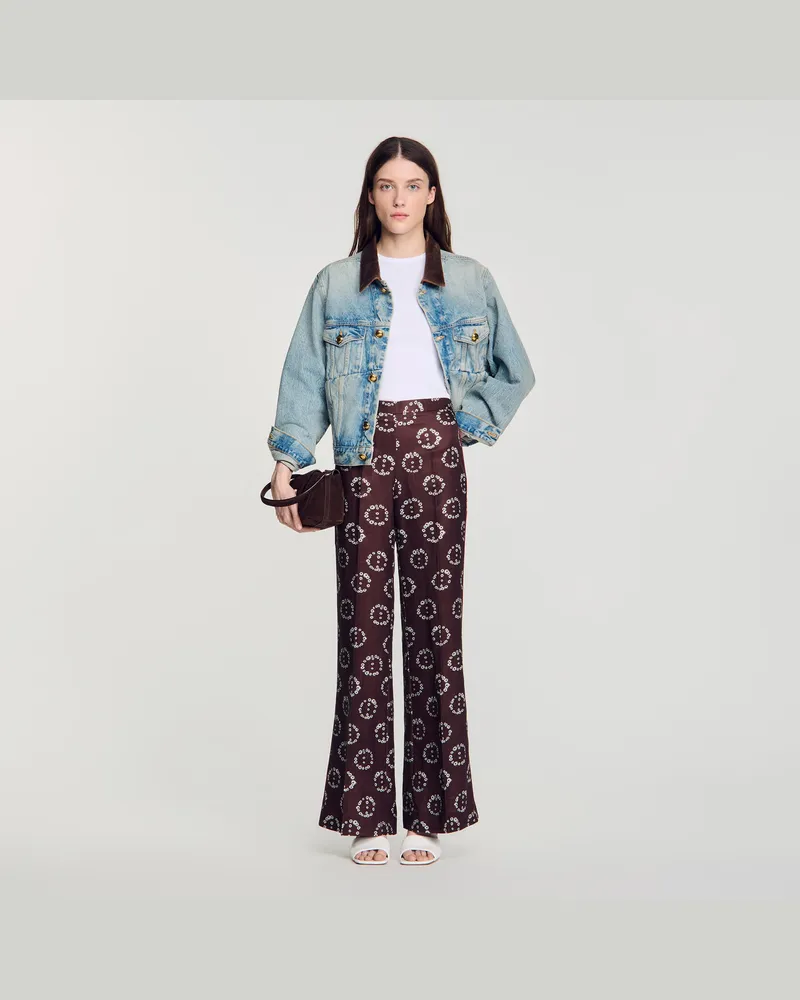 Sandro Fließende Hose mit Blumenprint Braun