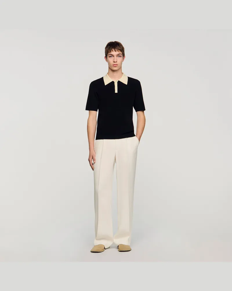 Sandro Zweifarbiges Poloshirt Schwarz