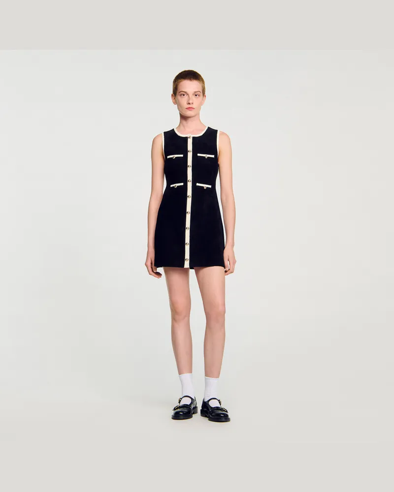 Sandro Kurzes Strickkleid aus Velours Schwarz