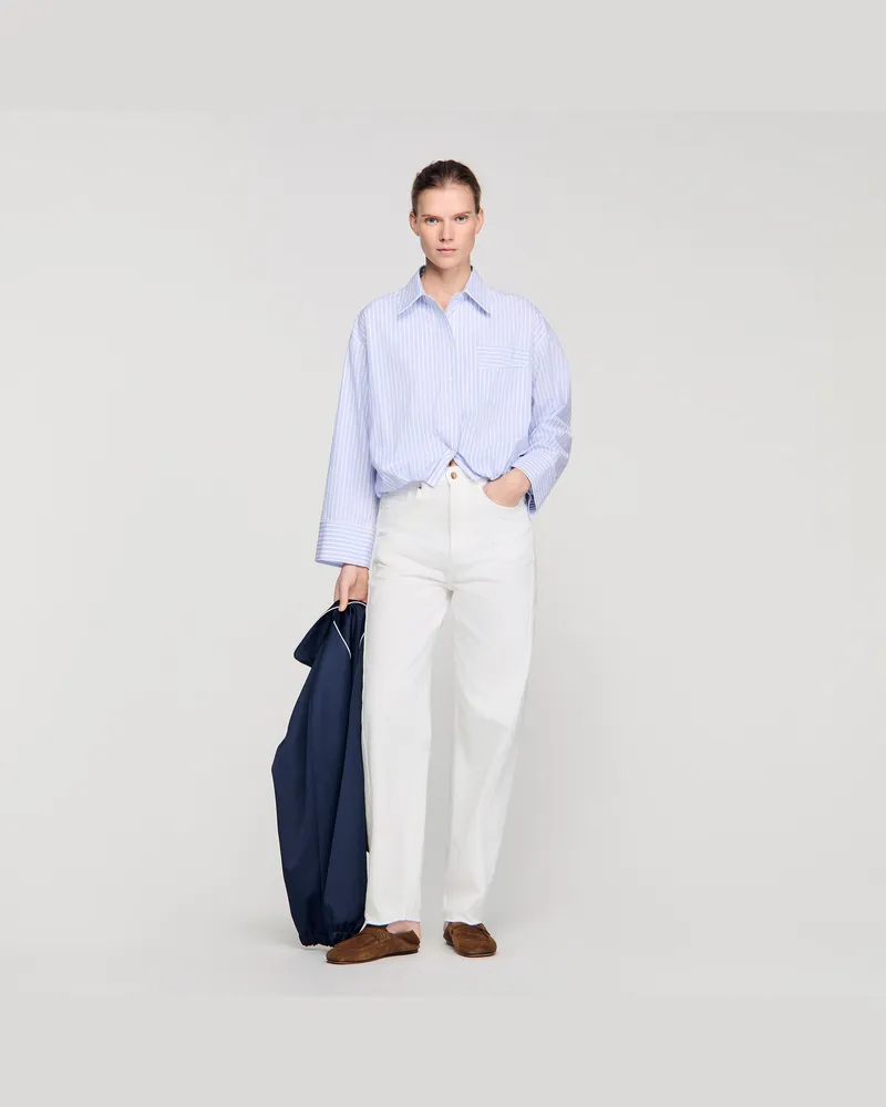 Sandro Kurze gestreifte Hemdbluse Blau