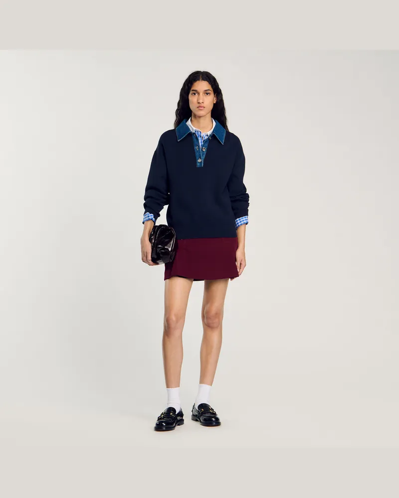 Sandro Pullover mit Kragen aus Jeansstoff Marine