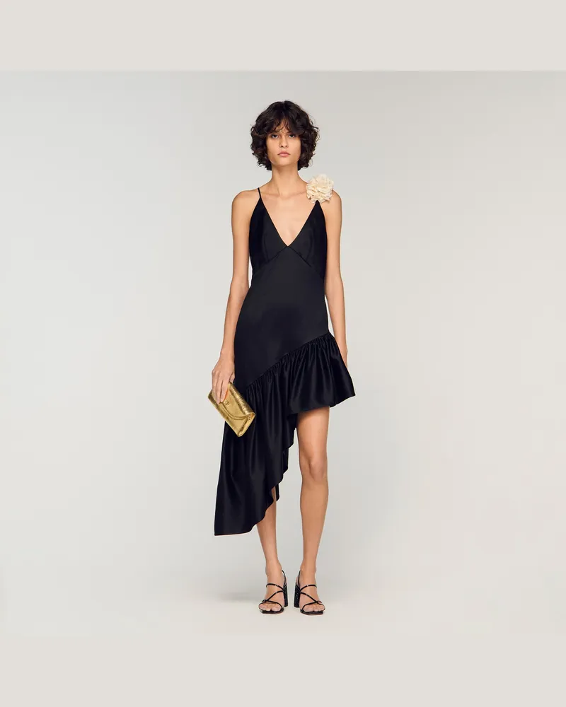 Sandro Kurzes Kleid mit Volant Schwarz