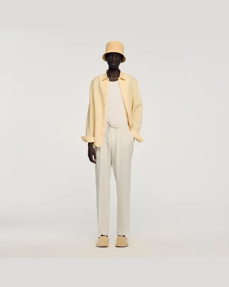 Sandro Leinenhose mit Gummibund Elfenbein