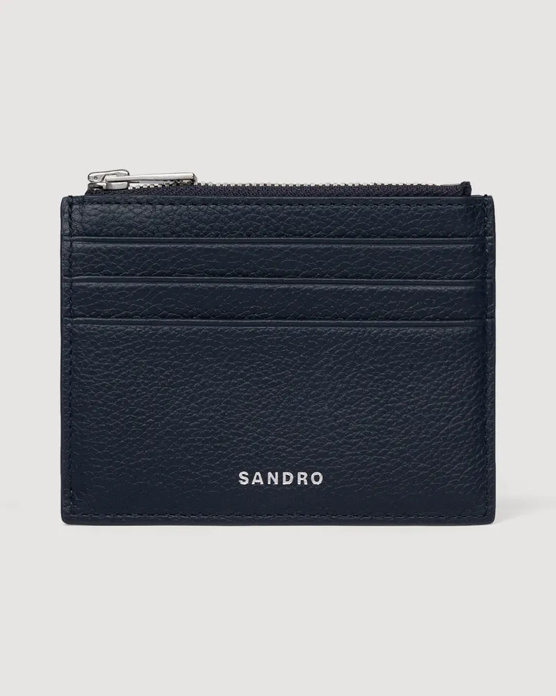 Sandro Kartenetui mit Zip, genarbtes Leder Marine