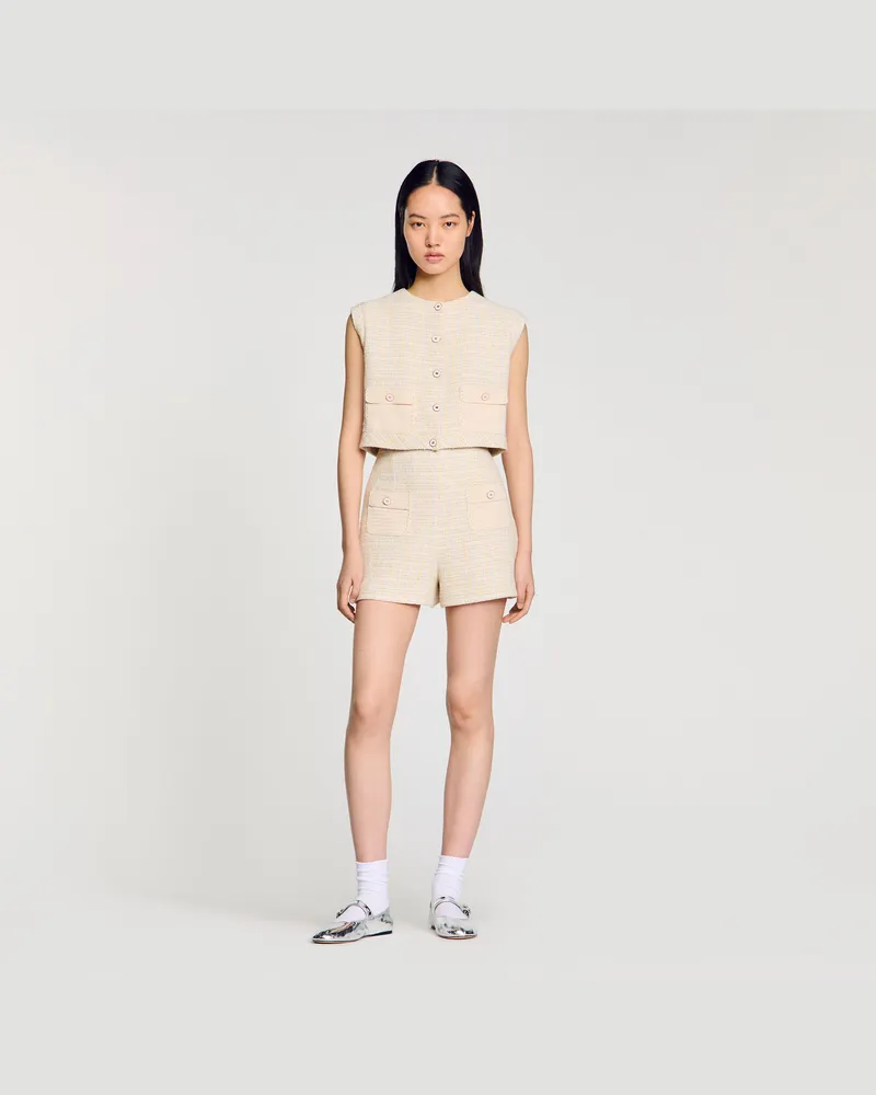 Sandro Shorts aus dekorativem Tweed Gelb
