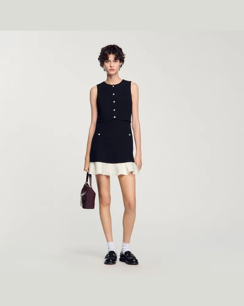 Sandro Kurzes Kleid aus zweifarbigem Tweed Schwarz