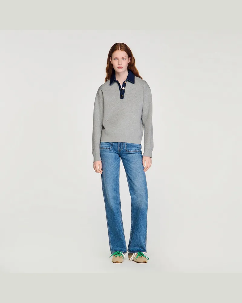 Sandro Pullover mit Kragen aus Jeansstoff Grau