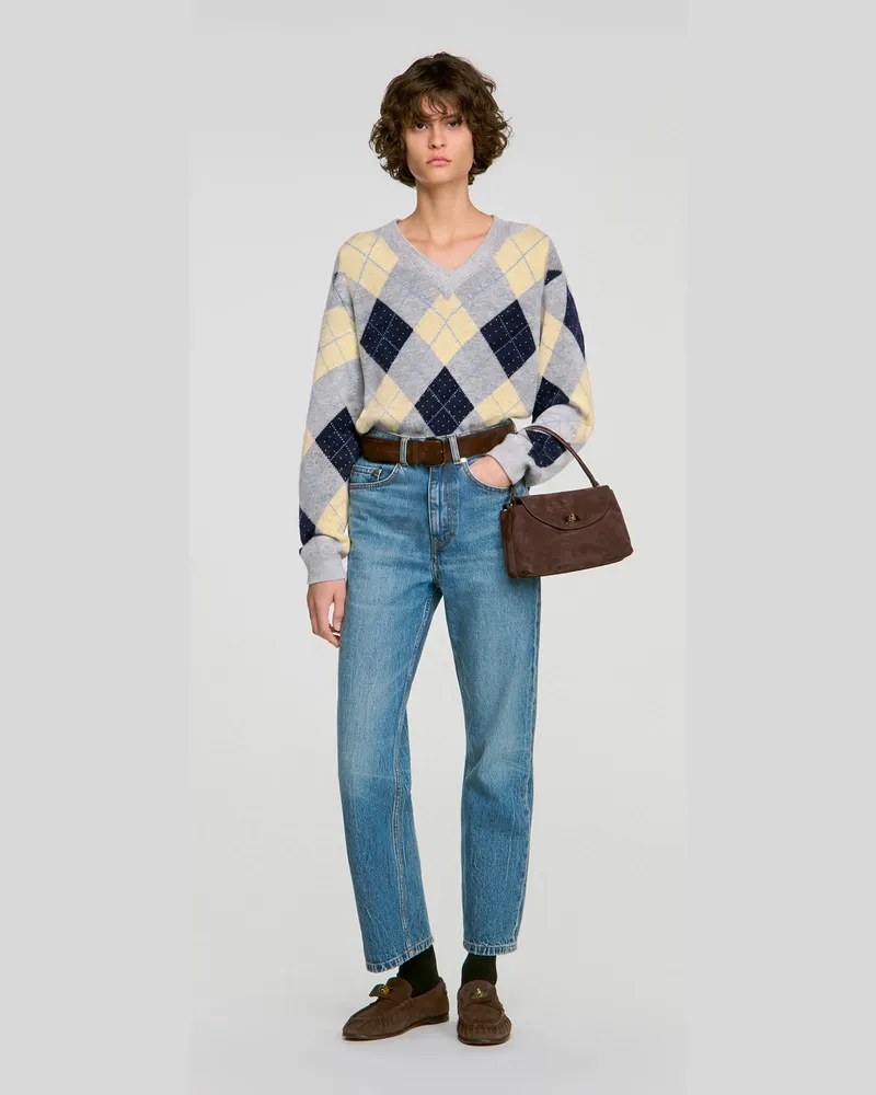 Sandro Argyle-Pullover mit Strassbesatz Gris