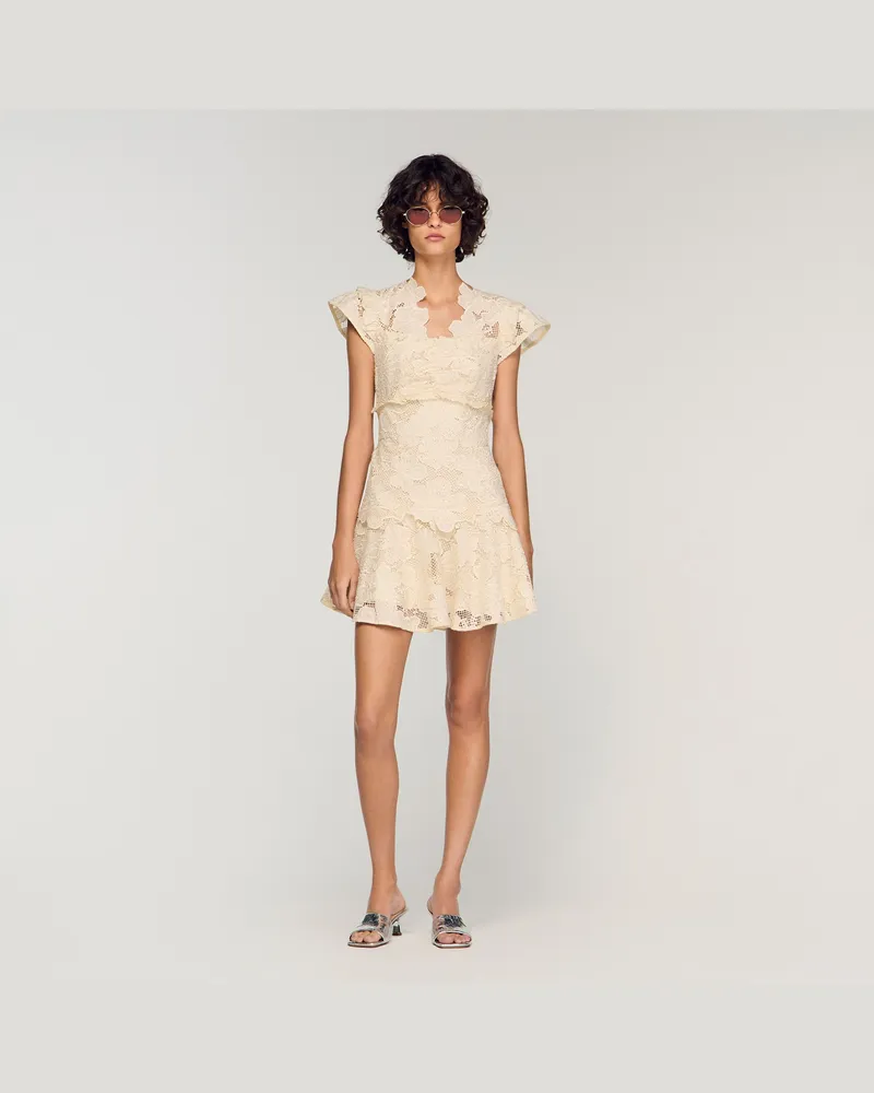 Sandro Kurzes Guipure-Kleid Ecru