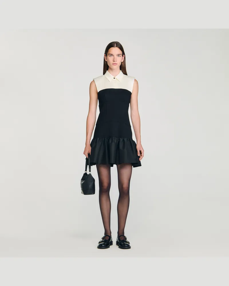 Sandro Kurzes zweifarbiges Volantkleid Ecru