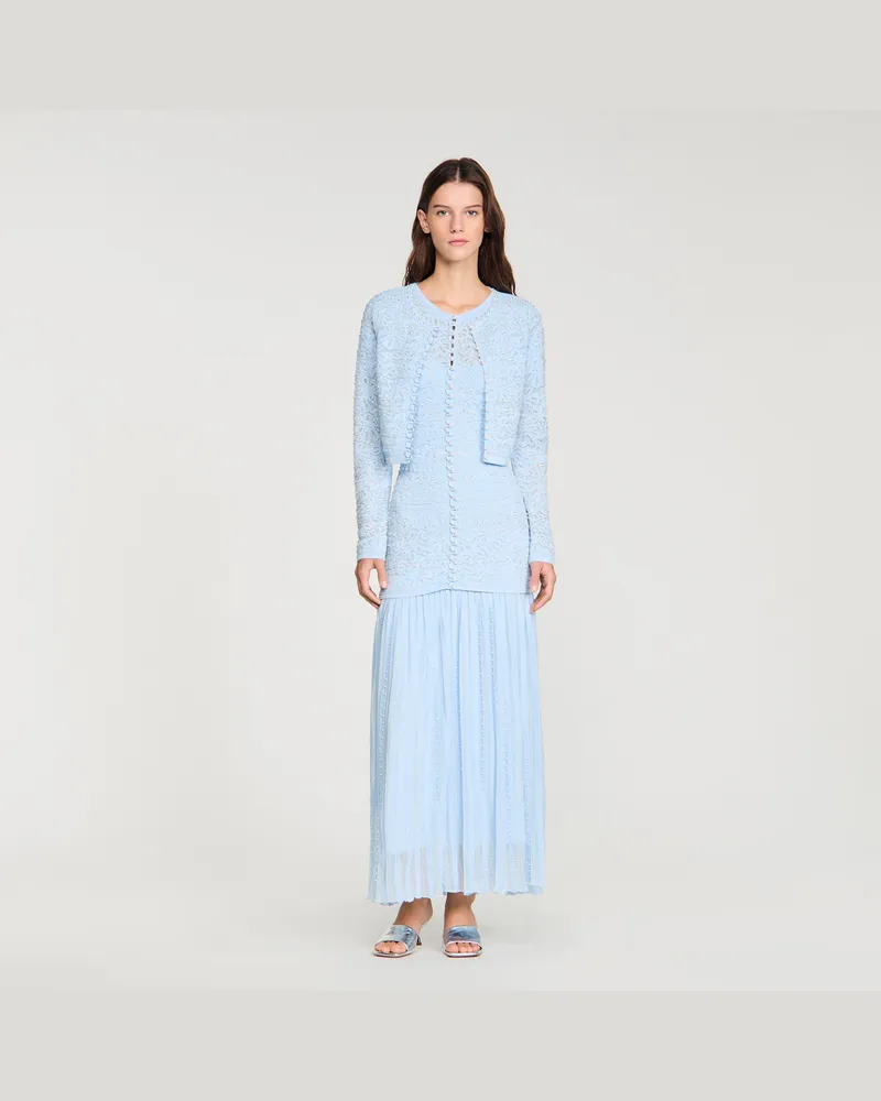 Sandro Kurzer Cardigan mit Perlen Himmel-blau
