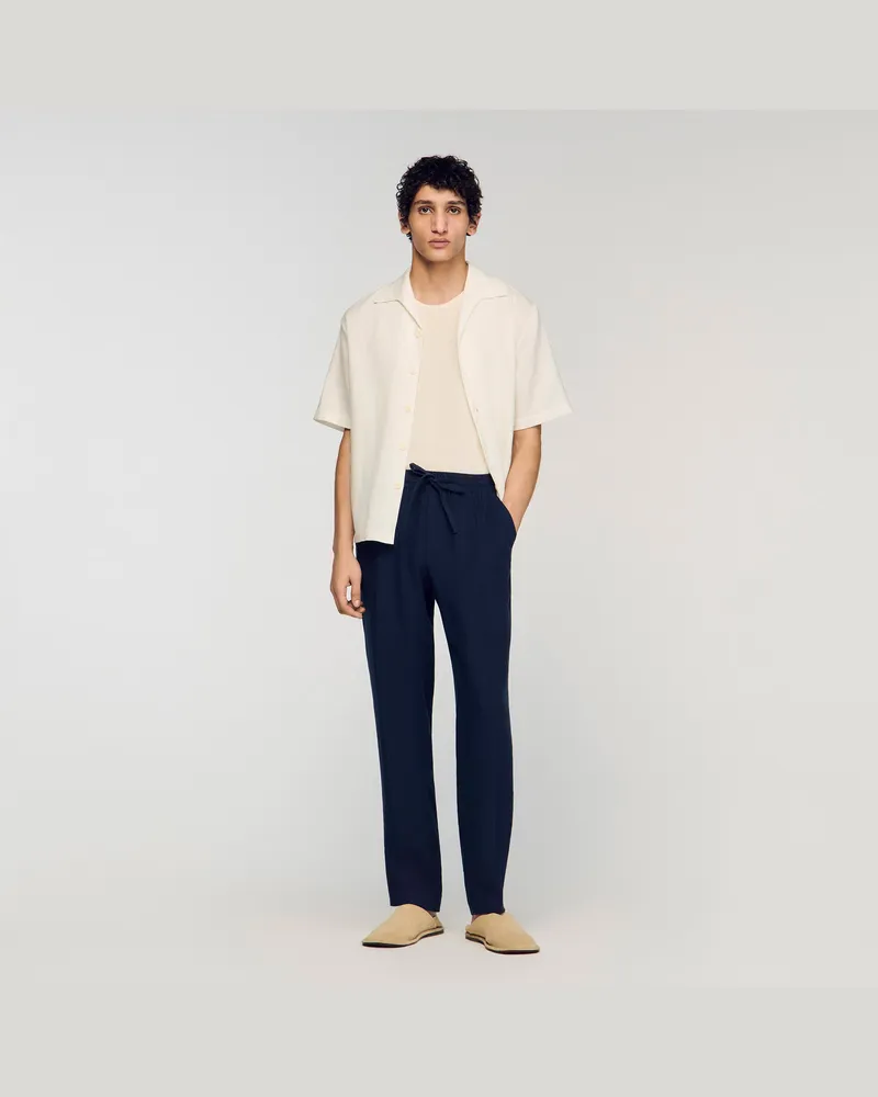 Sandro Gerade Leinenhose mit Gummibund Navy