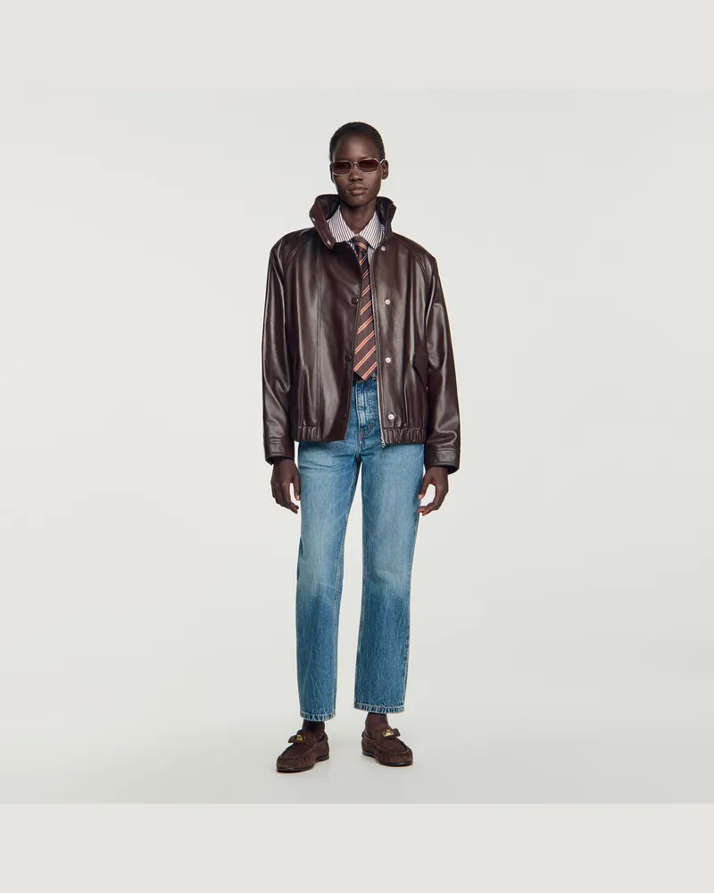 Sandro Oversize-Lederjacke Braun