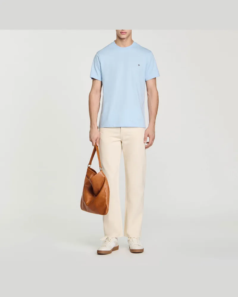 Sandro T-Shirt mit Square-Cross-Aufnäher Himmel-blau