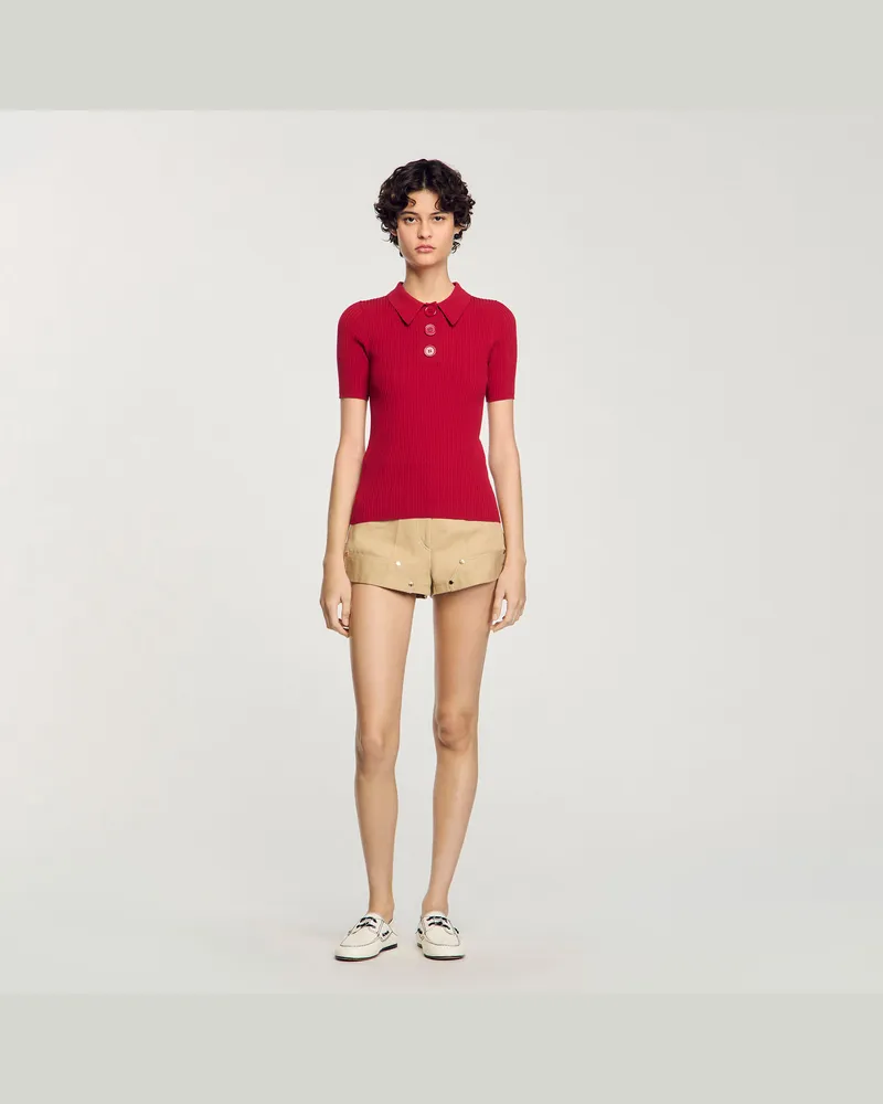 Sandro Poloshirt aus Rippstrick Cerise