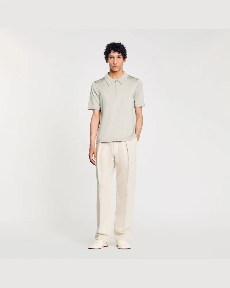 Sandro Poloshirt aus Strick mit Reißverschluss Acier