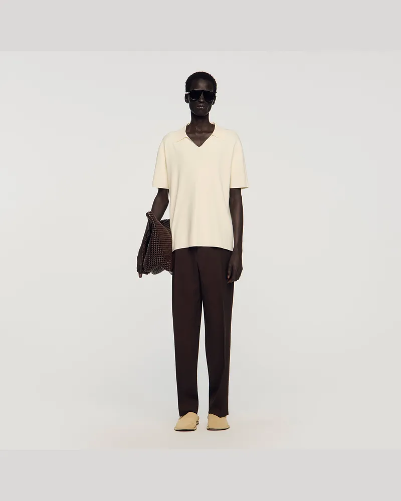 Sandro Poloshirt aus Stretch-Strick Ecru