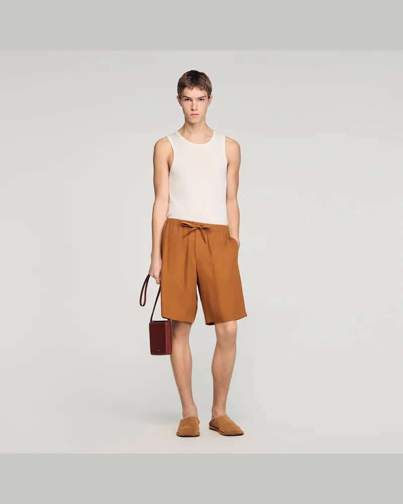 Sandro Leinenshorts mit Elastikbund Whisky