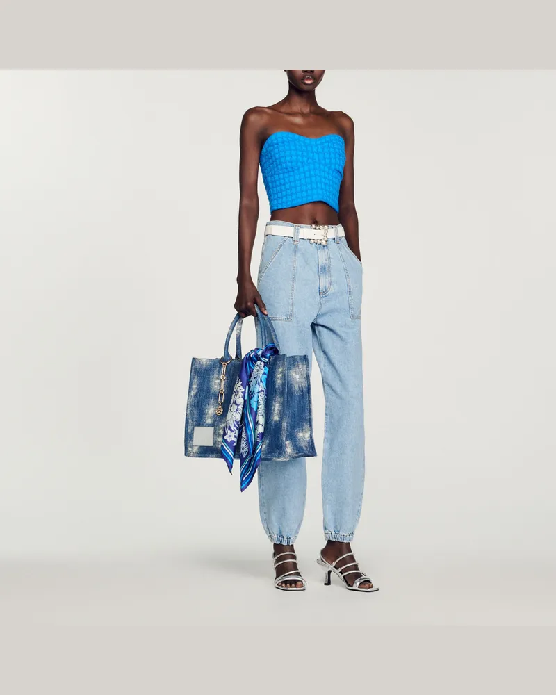 Sandro Kurzes Bustier aus Tweed Elektroblau