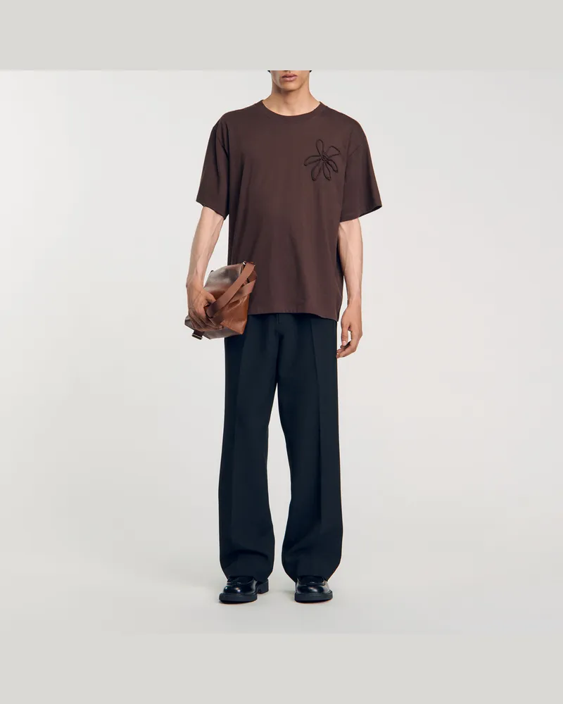 Sandro Oversize-T-Shirt mit Blumenmuster Schokolade