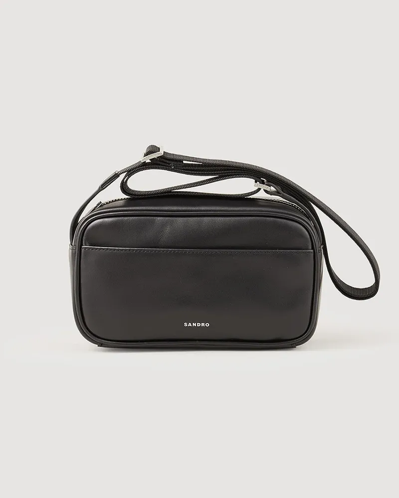 Sandro Kleine Tasche aus Glattleder Schwarz