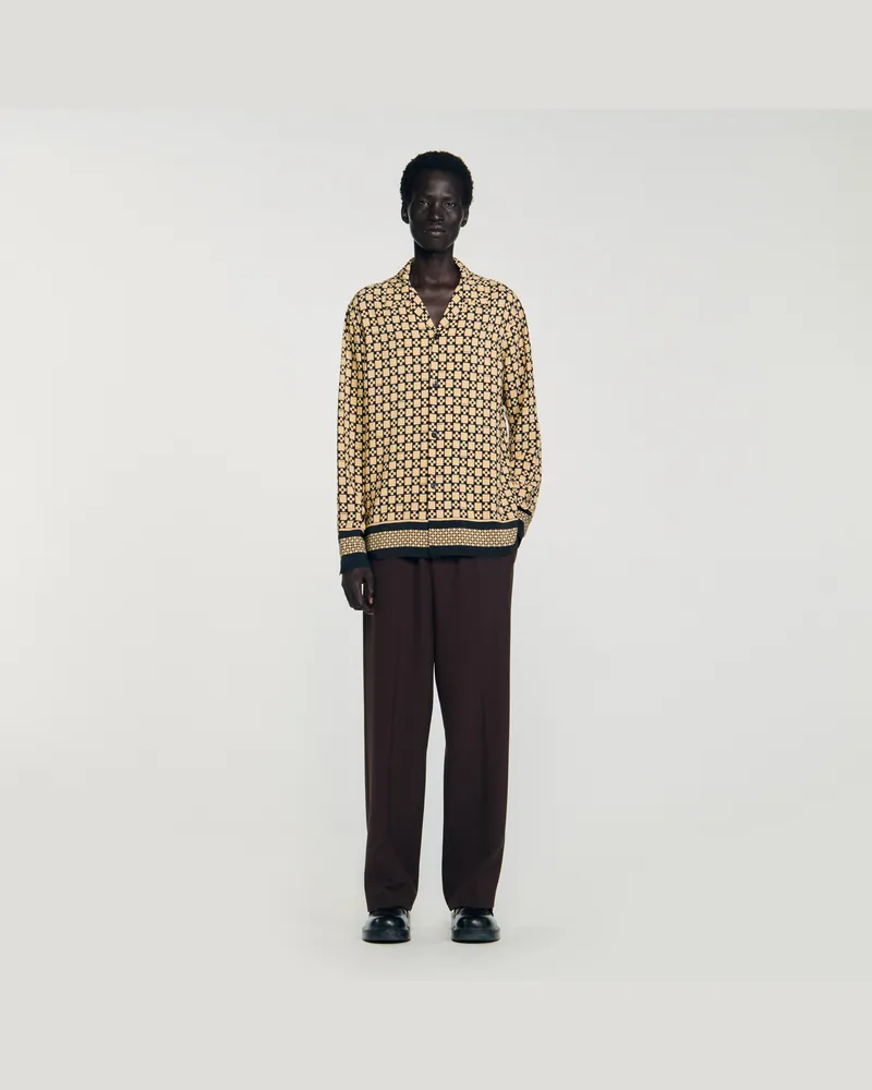 Sandro Fließendes Hemd mit Print Beige