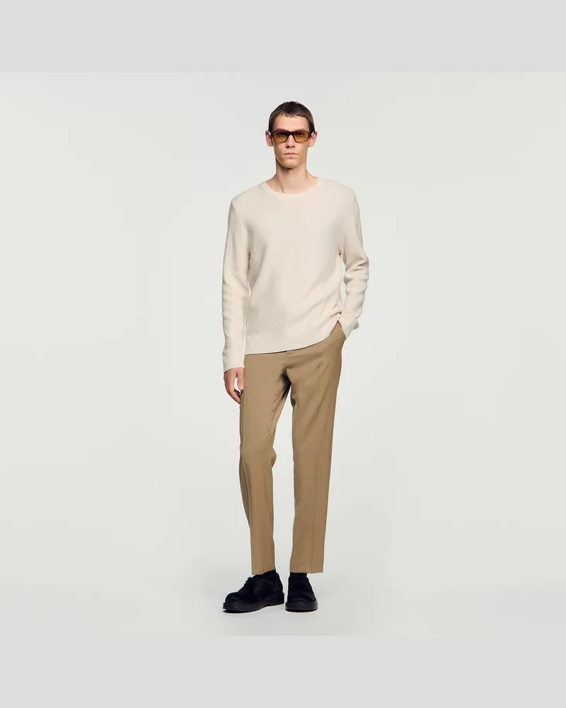 Sandro Rundhals-Pullover im Reiskornstrick Ecru