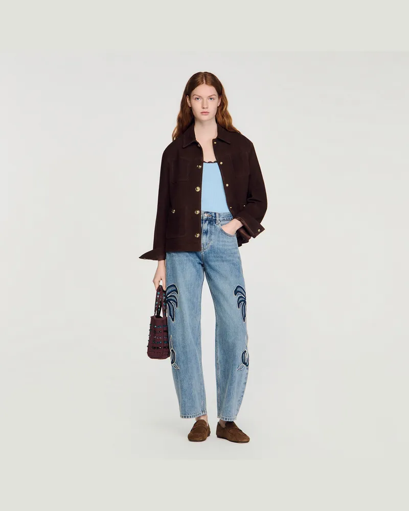 Sandro Barrel-Jeans mit Palmenstickerei Jeansblau