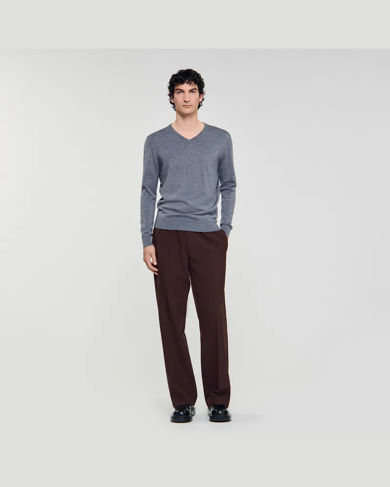 Sandro Pullover aus feiner Wolle Hellgrau
