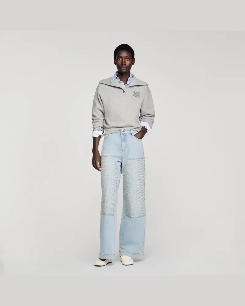 Sandro Gerade Jeans mit Strass-Patch Hell-jeansblau