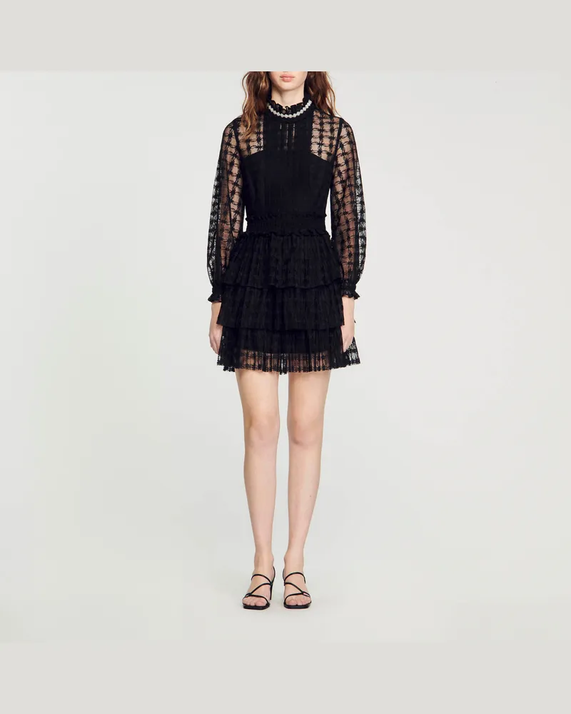 Sandro Kurzes Spitzenkleid Schwarz