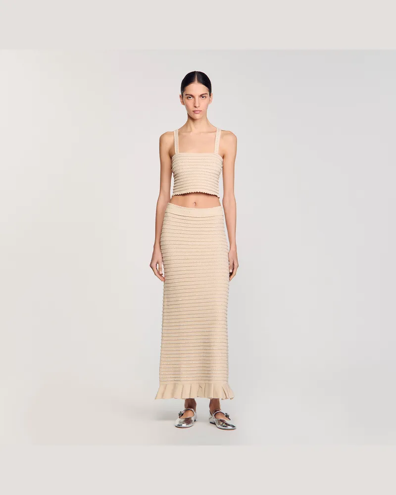 Sandro Kurzes Stricktop mit Strass Beige