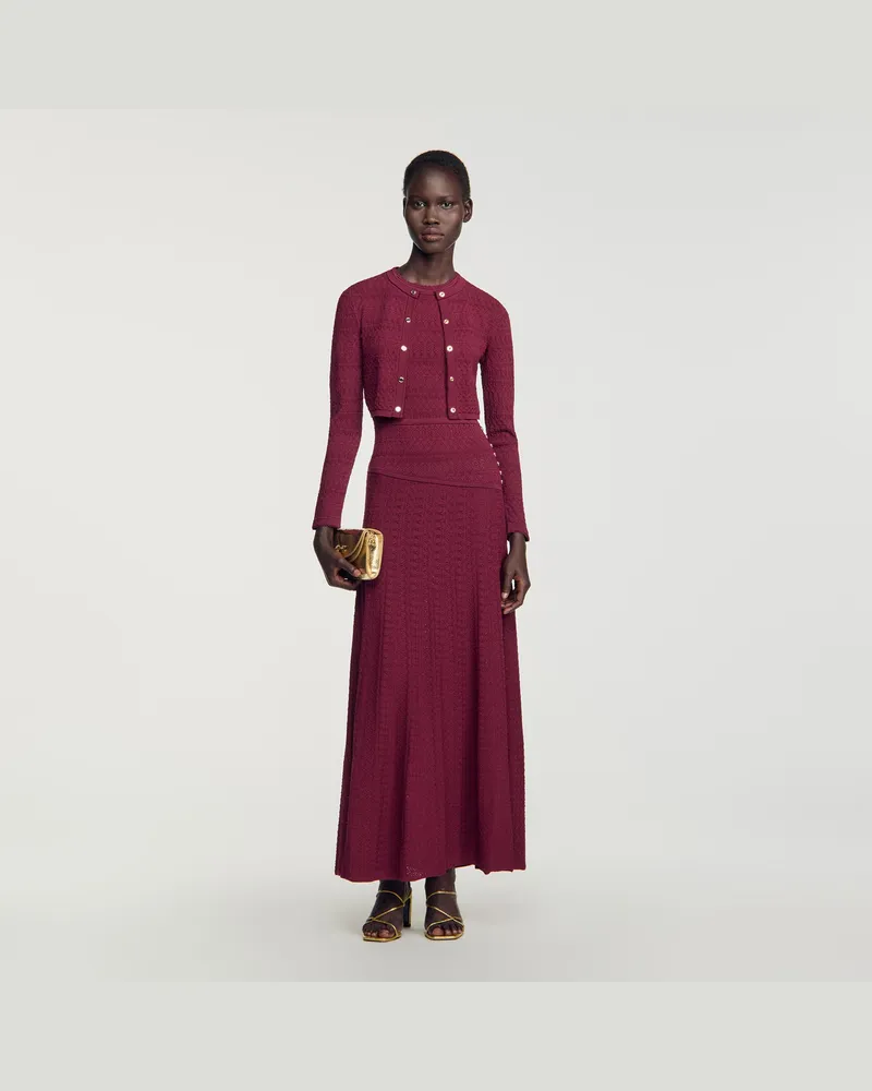 Sandro Kurzer Pointelle-Cardigan Bordeaux