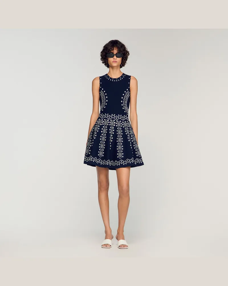 Sandro Kurzes Strickkleid mit Tuchmuster Marine
