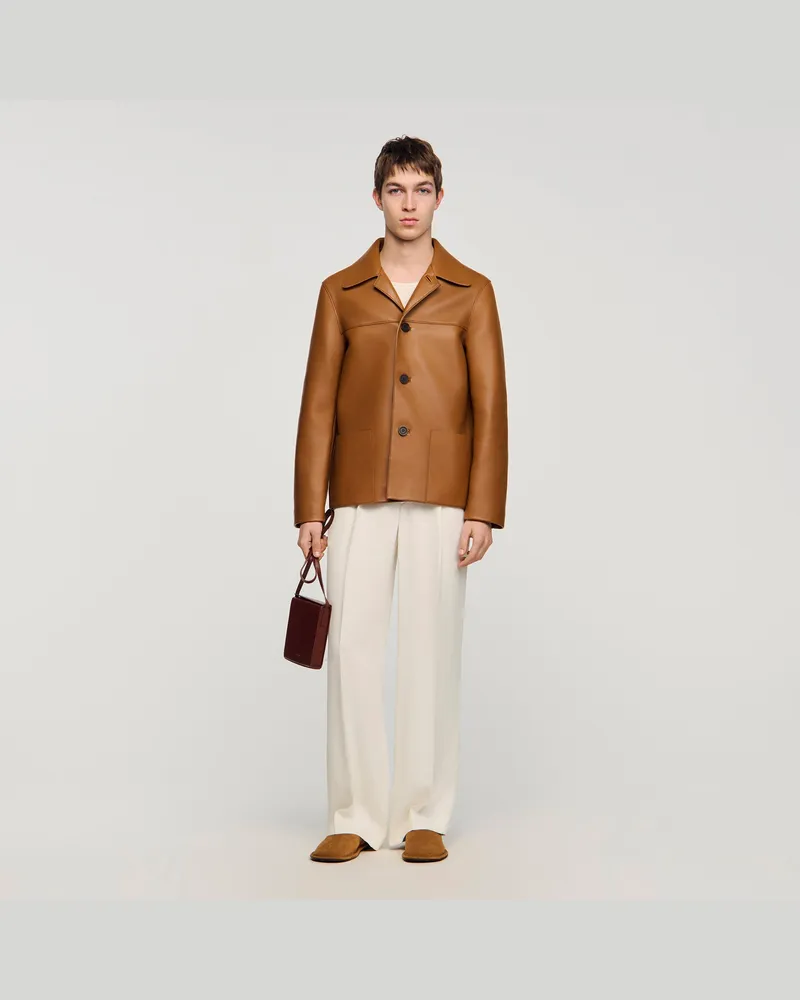 Sandro Lammlederblouson mit Knöpfen Kamel
