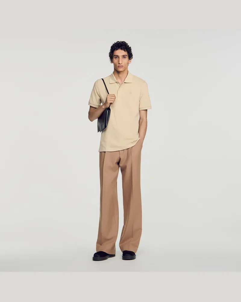 Sandro Polo aus Baumwolle mit Lederlogo Beige
