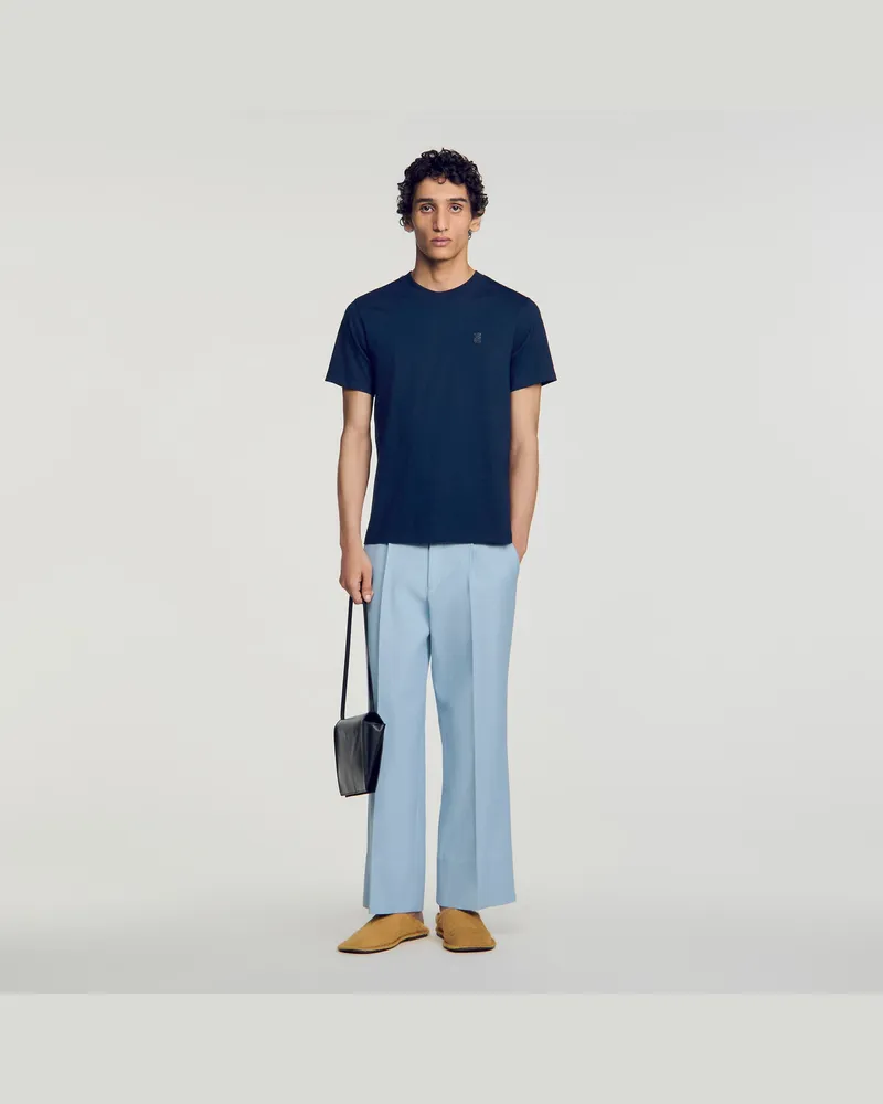 Sandro Baumwoll-T-Shirt mit Logo Bleu