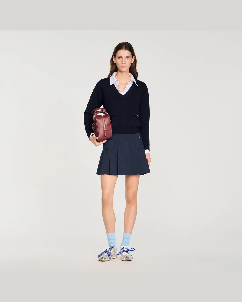 Sandro Wollpullover mit V-Ausschnitt Marine
