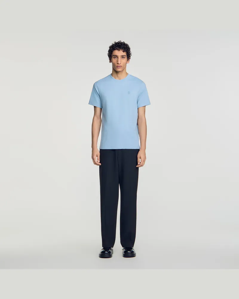 Sandro Baumwoll-T-Shirt mit Logo Blau-grau